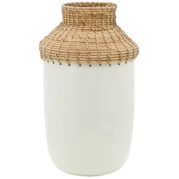 Vase en métal blanc et rotin