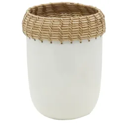 Vase en métal blanc et rotin