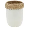 Vase en métal blanc et rotin