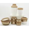 Vase en métal blanc et rotin