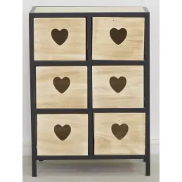 Commode 6 tiroirs en bois naturel Cœur