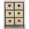 Commode 6 tiroirs en bois naturel Cœur