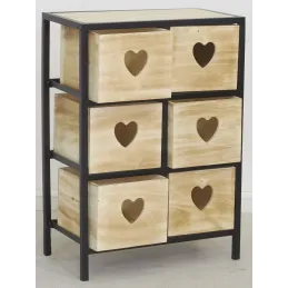 Commode 6 tiroirs en bois naturel Cœur