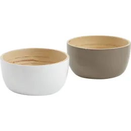Bols en bambou laqué taupe et blanc