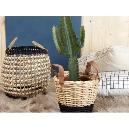 Coussin en coton avec sangle cuir