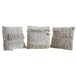 Coussins en coton à franges gris et blancs