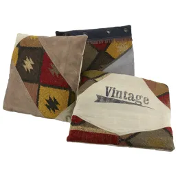 Coussin en coton kilim et en cuir (Lot de 3)