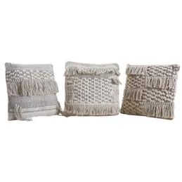 Coussins en coton à franges gris et blancs (lot de 3)