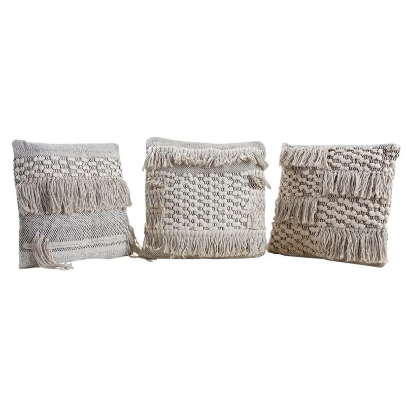Coussins en coton à franges gris et blancs (lot de 3)