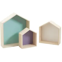 Niches murales maisonnettes colorées (Lot de 3)