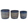 Cache-pots en jonc naturel et bleu (lot de 3)
