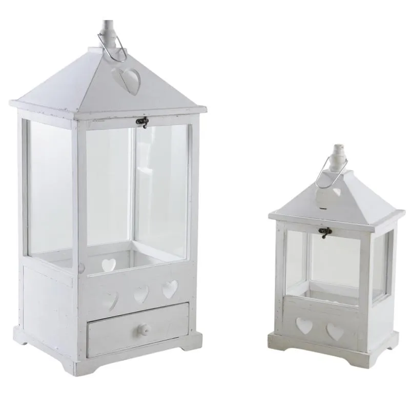 Lanternes en bois blanchi (lot de 2)
