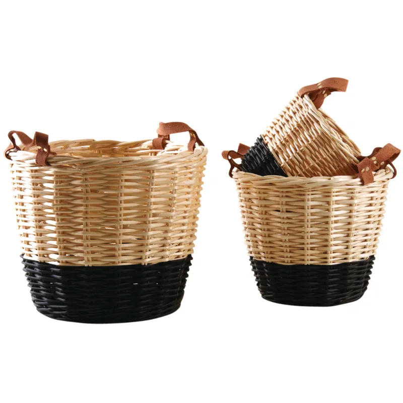 Corbeilles en osier naturel et noir (lot de 3)