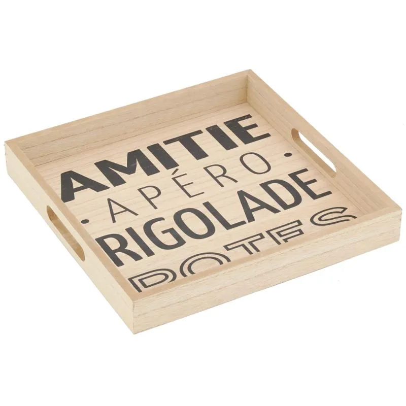 Plateau carré en bois naturel APERO