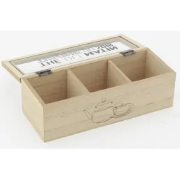 Boite à thé en bois et verre 3 compartiments