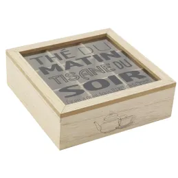 Boite à thé en bois et verre 9 compartiments