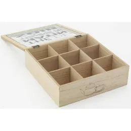 Boite à thé en bois et verre 9 compartiments