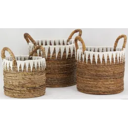 Corbeilles rondes en bananier et coton (lot de 3)