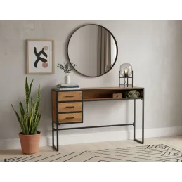 Console en bois recyclé et métal 3 tiroirs