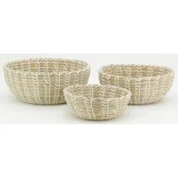 Corbeilles de rangement en jonc naturel et liens blanc