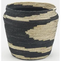 Cache-pots ronds en jonc naturel et noir Dakar
