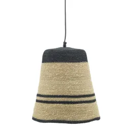 Suspension cloche en jonc naturel et noir