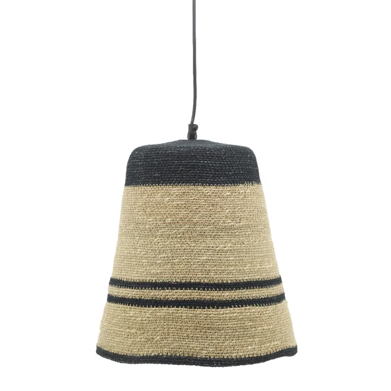 Suspension cloche en jonc naturel et noir