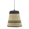 Suspension cloche en jonc naturel et noir