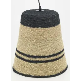 Suspension cloche en jonc naturel et noir