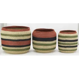 Cache-pots en jonc Terracota et Kaki