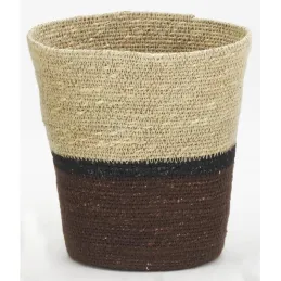 Cache-pots en jonc naturel et teinté marron