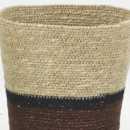 Cache-pots en jonc naturel et teinté marron