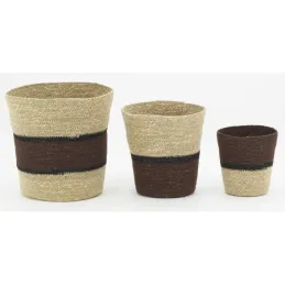 Cache-pots en jonc naturel et teinté marron