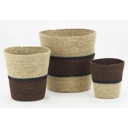 Cache-pots en jonc naturel et teinté marron