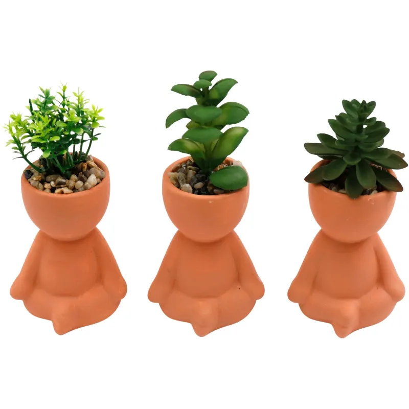 Plante artificielle pot en terracotta bonhomme (lot de 3)