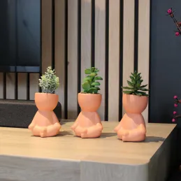 Plante artificielle pot en terracotta bonhomme (lot de 3)