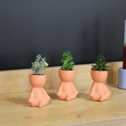 Plante artificielle pot en terracotta bonhomme (lot de 3)