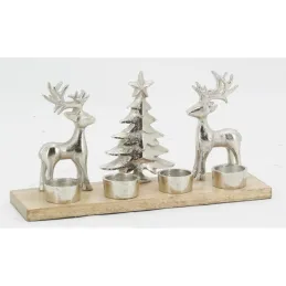 Support 4 bougies en aluminium et bois