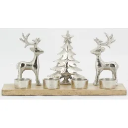 Support 4 bougies en aluminium et bois