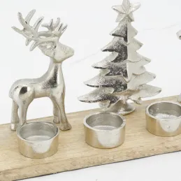 Support 4 bougies en aluminium et bois