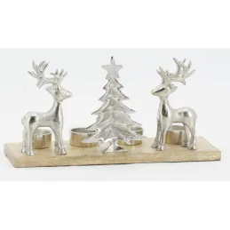 Support 4 bougies en aluminium et bois