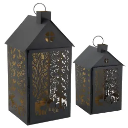Lanternes en métal noir Maison Cerf (lot de 2)