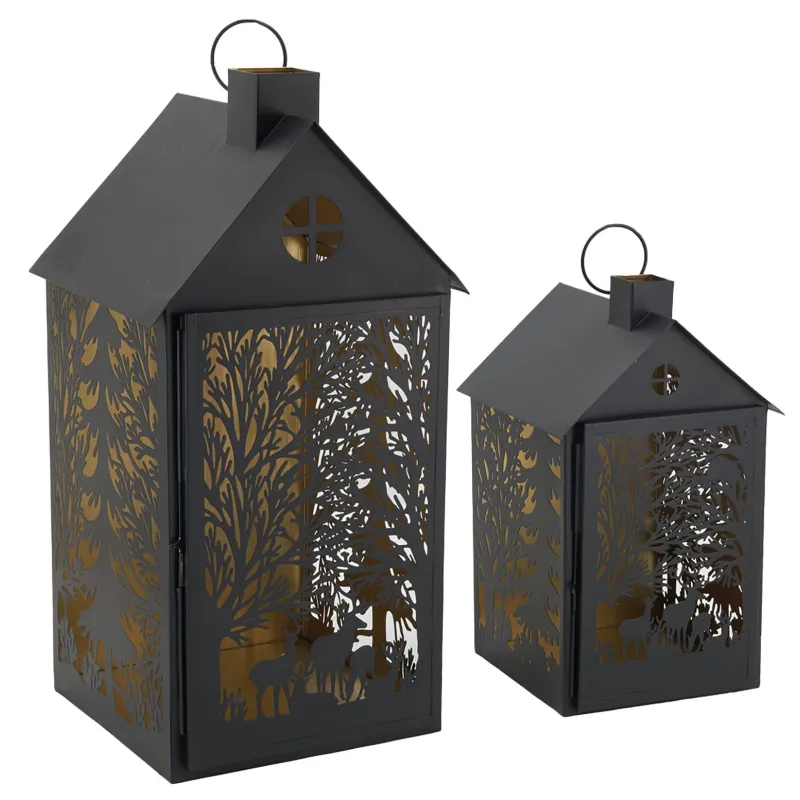 Lanternes en métal noir Maison Cerf (lot de 2)