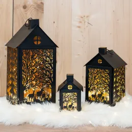 Lanternes en métal noir Maison Cerf (lot de 2)