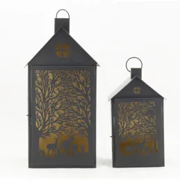 Lanternes en métal noir Maison Cerf (lot de 2)