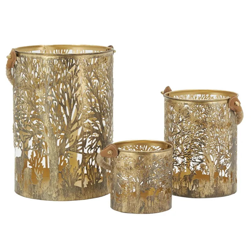 Lanternes en métal doré Cerf (lot de 3)