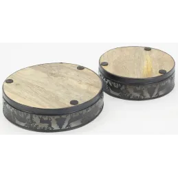 Plateaux ronds en métal et bois Cerf (lot de 2)