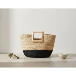 Sac cabas en jute et bois naturel et noir