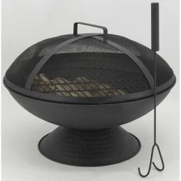 Brasero avec grille + couvercle en métal noir