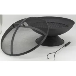 Brasero avec grille + couvercle en métal noir
